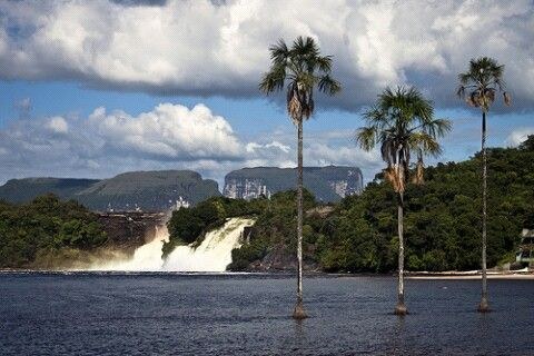 La laguna de Canaima con sus saltos al fondo